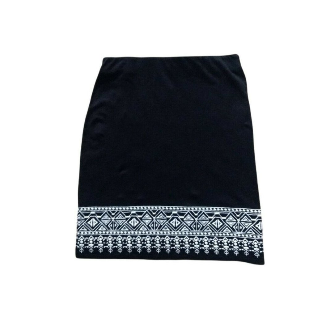 Talbots Embroidered Knit A-line Pencil Skirt Size XS Black White Aztec Southwest - Picture 1 of 5